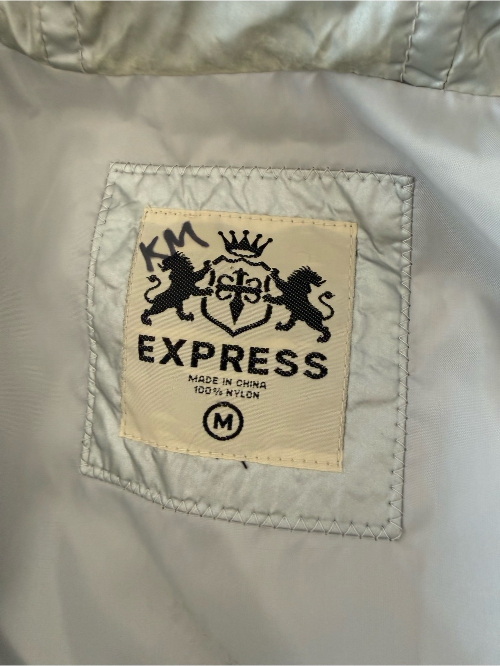 Express Metallic Silver Lightweight Hooded Windbreaker Jacket Size M - Picture 3 of 3